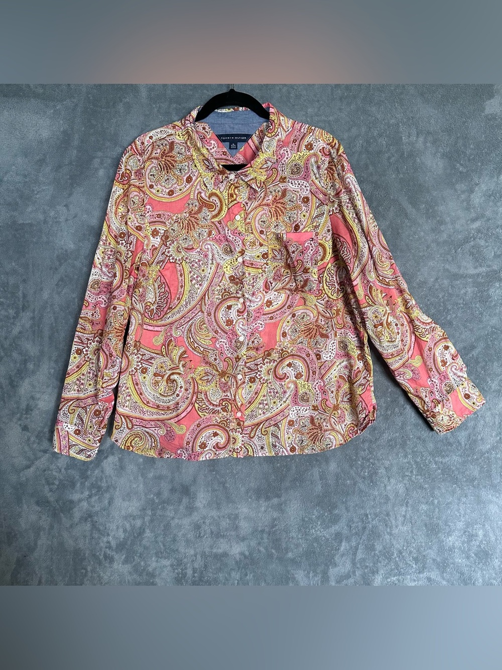 Tommy Hilfiger Pink Paisley Button-Down Shirt lightweight 100% Cotton XL